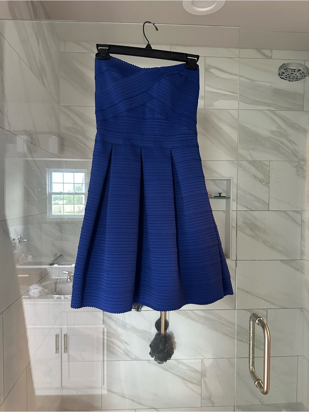 Express Strapless Royal Blue Fit & Flare Dress